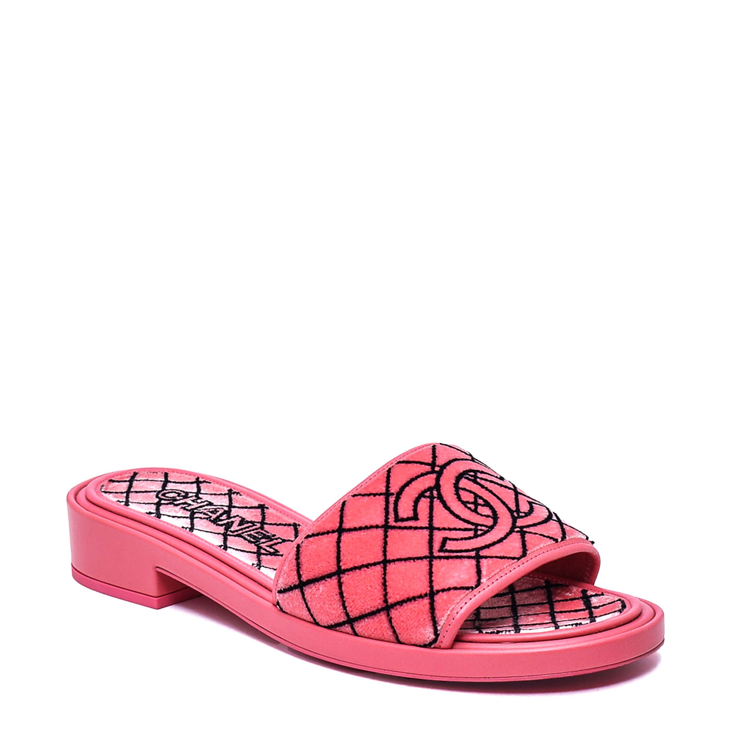 Chanel - Pink & Black Velvet CC Sandals